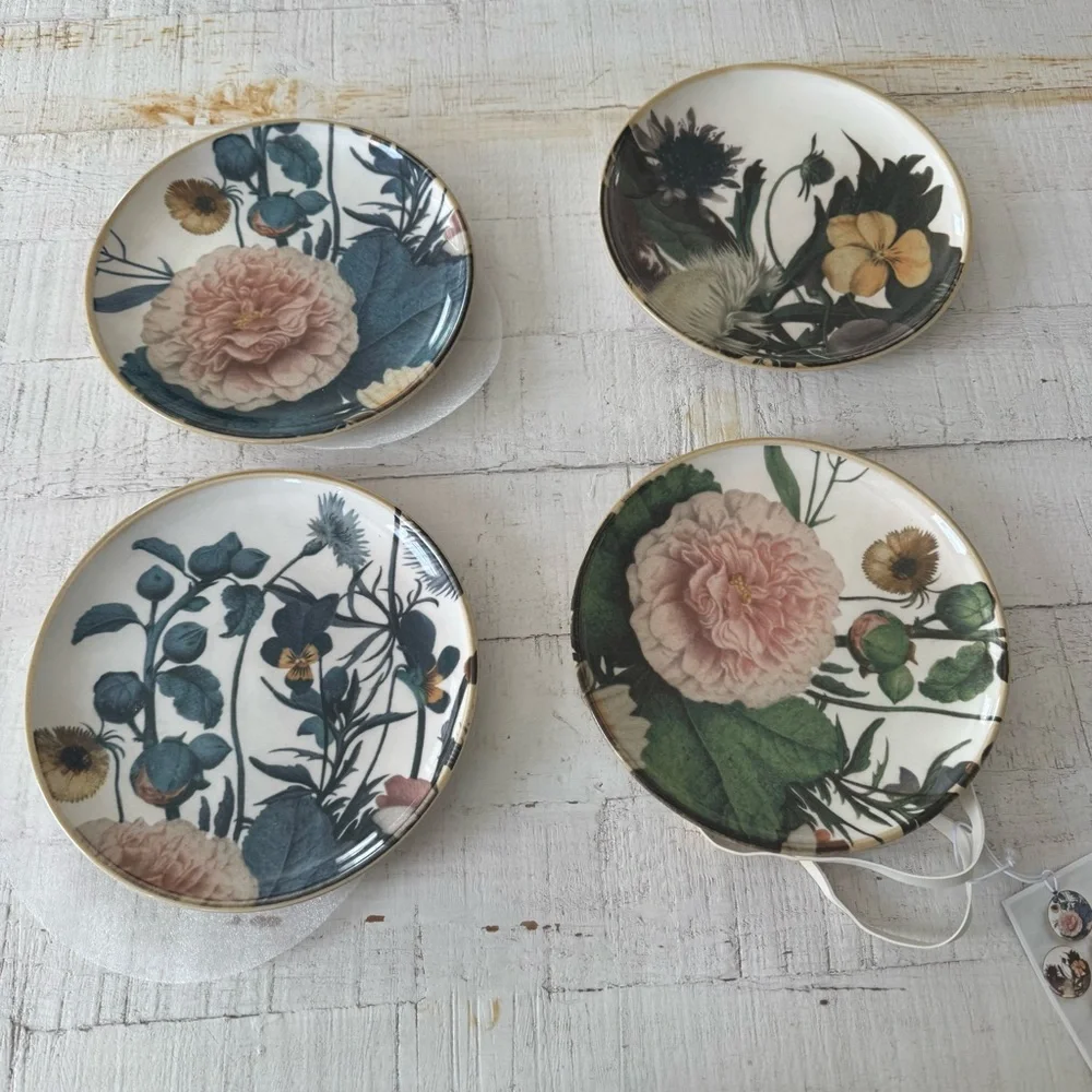 Pier 1 Imports Moody‎ Blooms NWT Set of 4 Salad Plates Floral Ceramic Plate